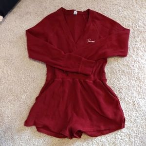 Parade Cozy Waffle Long Sleeve Lounge Playsuit in Red Twilight